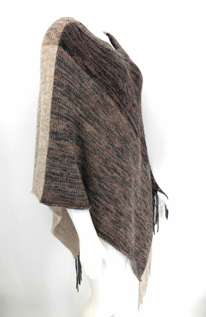 ALASHAN Brown Tan & Black Merino Wool Blend Woven Poncho Sweater