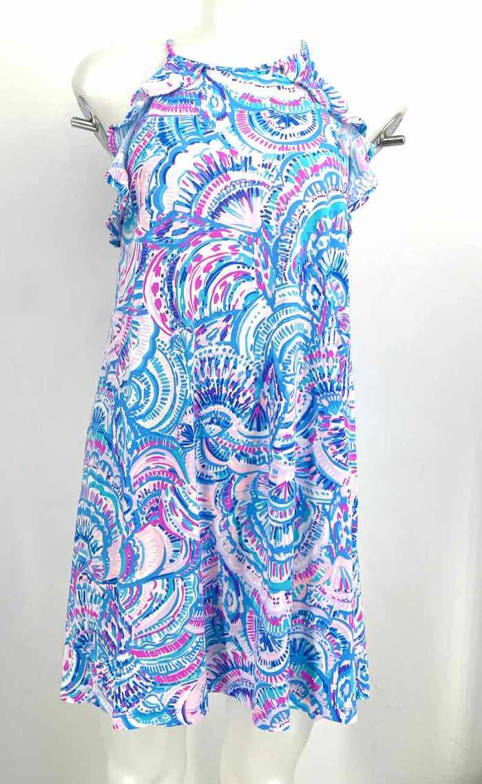 LILLY PULITZER Blue Pink Multi Print Spaghetti Strap Size SMALL (S) Dress