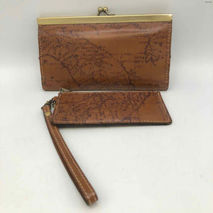 PATRICIA NASH Tan Leather Pre Loved Map Print Wallet