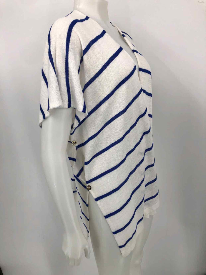 LILLY PULITZER White Blue Linen Striped Wrap Size MEDIUM (M) Top