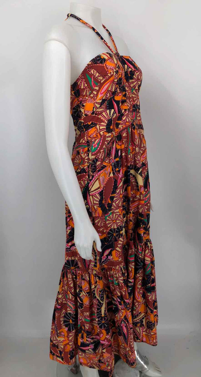 A.L.C. Orange Red Multi Print Maxi Length Size 10  (M) Dress