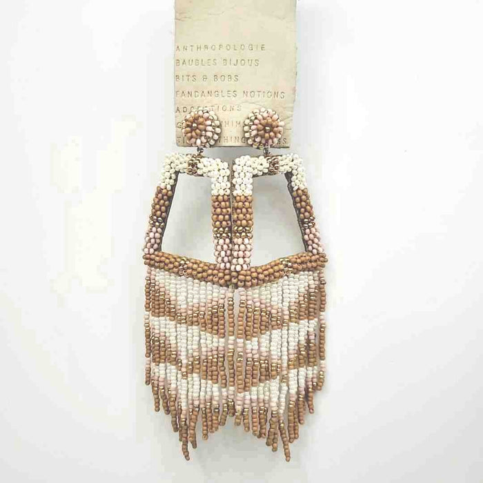 ANTHROPOLOGIE Beige Tan Seed Beads Dangle Earrings