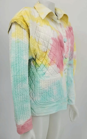 LOVE SHACK FANCY Yellow Pink & Green Dyed Print Button Up Jacket