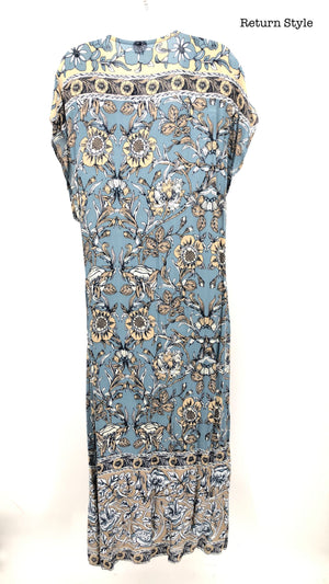 JENS PIRATE BOOTY Blue Beige Floral Side Slit Size One Size (M) Dress