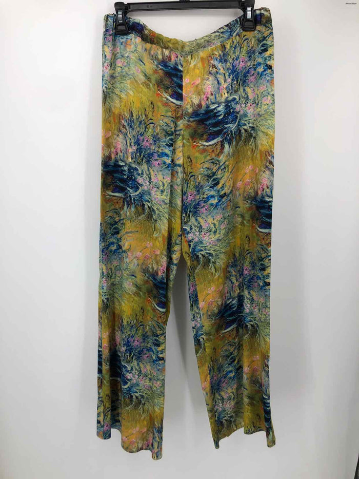 PETER COHEN Yellow Blue Multi Silk Abstract Floral Size MEDIUM (M) Pants