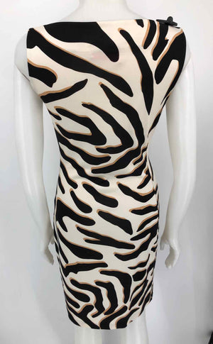 DVF - DIANE VON FURSTENBERG Beige Black Silk Jersey Animal Print Tank Dress