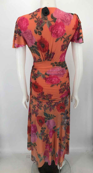 MAEVE - ANTHROPOLOGIE Peach Pink Multi Floral Print Short Sleeves Dress