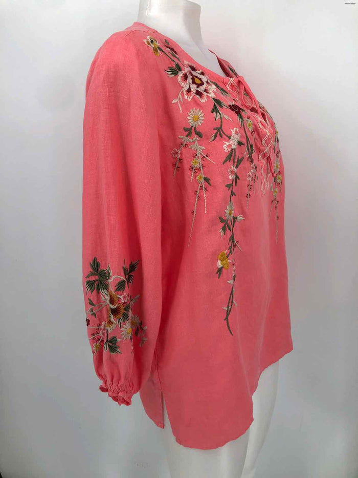 JOHNNY WAS Fuchsia Green Multi Linen Embroidered Longsleeve Dress