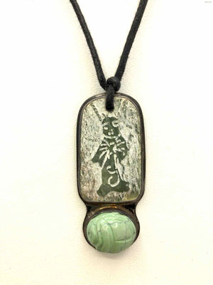 Green Sterling Silver Asian Design Buddah ss Necklace