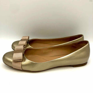 SALVATORE FERRAGAMO Gold Patent Leather Italian Made Ballet Flat Shoes