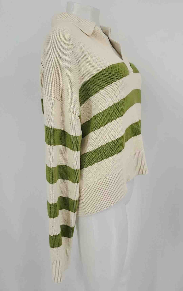 VELVET by GRAHAM & SPENCER Cream Green Knit Striped Longsleeve Sweater