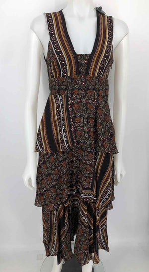 A.L.C. Black & Brown Orange Multi Silk Paisley Sleeveless Size 4  (S) Dress
