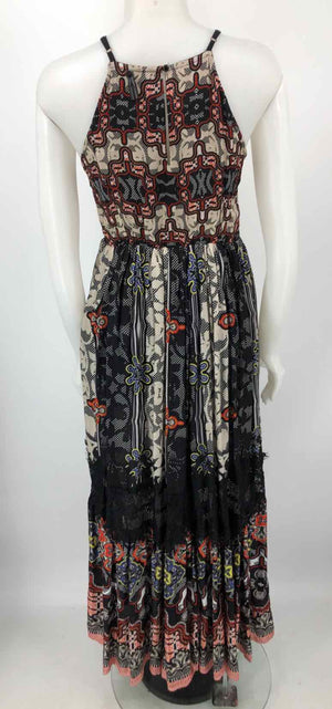 BHANUNI BY JYOTI Black Beige Multi Print Maxi Length Size 6  (S) Dress