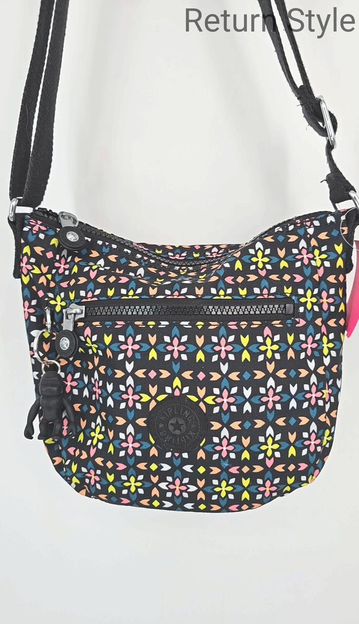 KIPLING Black Pink Multi Nylon Pre Loved Print Crossbody Purse