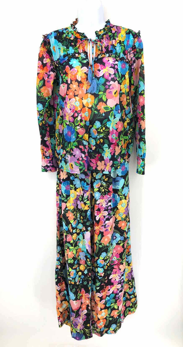 JOHNNY WAS Bright-Multi Navy Cotton & Linen Floral Top & Pants 2PC Set