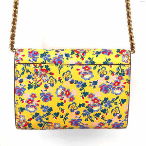 TORY BURCH Yellow Blue Red Multi Leather Floral Chain Strap 7.5" 1" 5.5" Purse