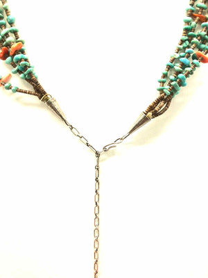 Turquoise Sterling Silver Native American 5 Strands ss Necklace