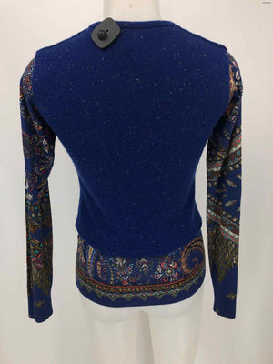 ETRO Royal Blue Multi-Color Speckled Paisley Size X-SMALL Sweater