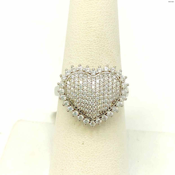 Sterling Silver Crystal Heart Pave SZ 7 Ring SS