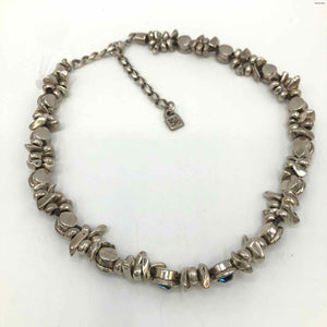 UNO DE 50 Blue Silvertone Crystal Beaded 16"-19" Necklace