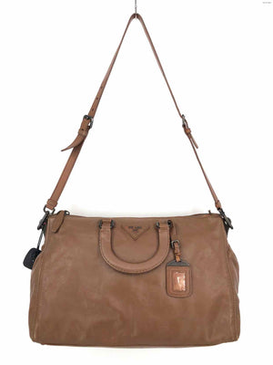 PRADA Tan Brown Gunmetal Leather Purse