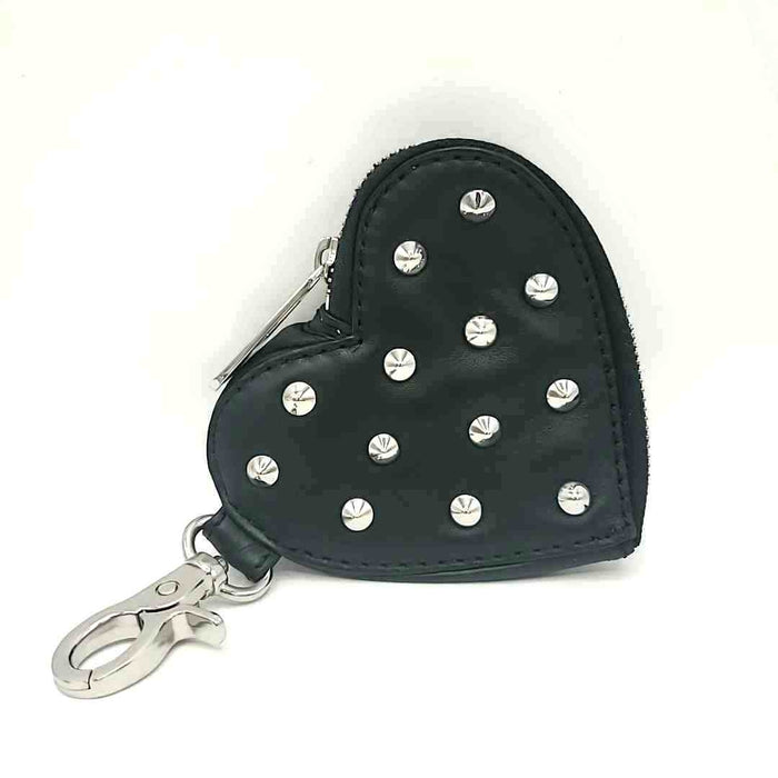 SONIA RYKIEL Black Silvertone Pre Loved Studded Heart Pouch
