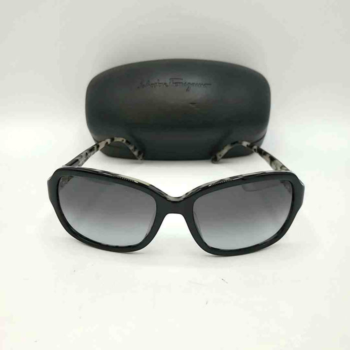 FERRAGAMO Black Cream Multi Pre Loved Tortoise Sunglasses w/case
