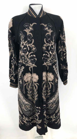 BIYA by JOHNNY WAS Black Beige Embroidered Floral Midi Length Jacket