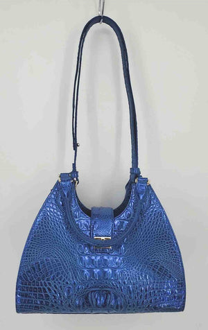 BRAHMIN Royal Blue Leather Mock Croc Satchel Purse