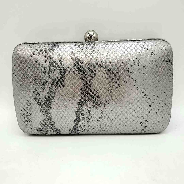 TORY BURCH Silver Gray Reptile Clutch Purse