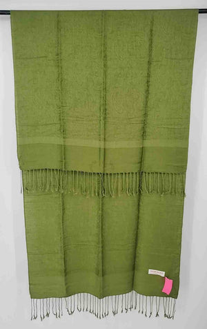 PASHMINA Green Pashmina & Silk Tassel Scarf