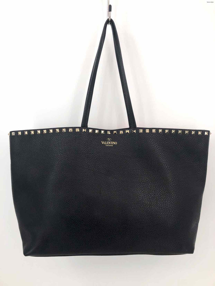 VALENTINO Black Pebbled Leather Pre Loved Tote Purse