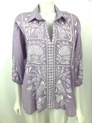 JOHNNY WAS Lavender White Embroidered Shirt Size X-LARGE Top