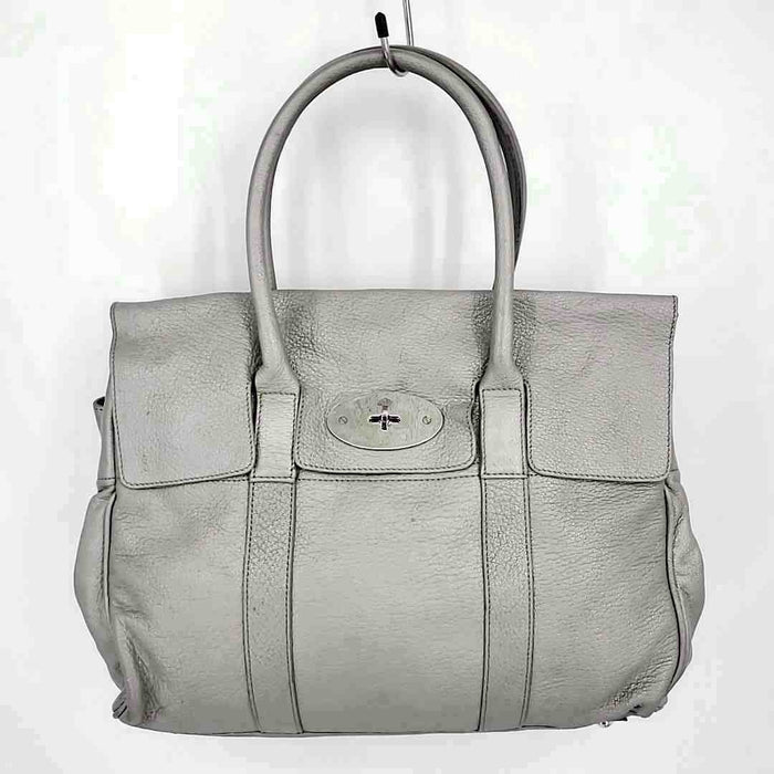 MULBERRY Gray Silver Pebbled Leather Pre Loved Handbag 14.5" 4.5" 11 in Purse