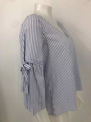 LAVENDER BROWN White Blue Striped 3/4 Sleeve Size X-SMALL Top