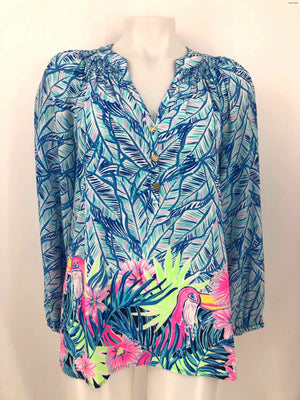 LILLY PULITZER Blue Pink Multi Print Longsleeve Size SMALL (S) Top