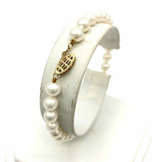 White Pearl 14k Gold 8" 14k-Bracelet