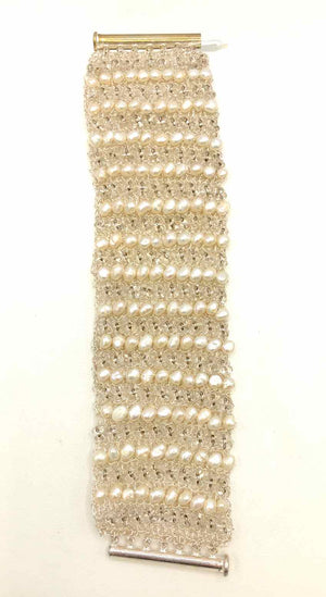 LAVISH Beige Silvertone Woven 18K Gold Plated Beaded Drop Bracelet