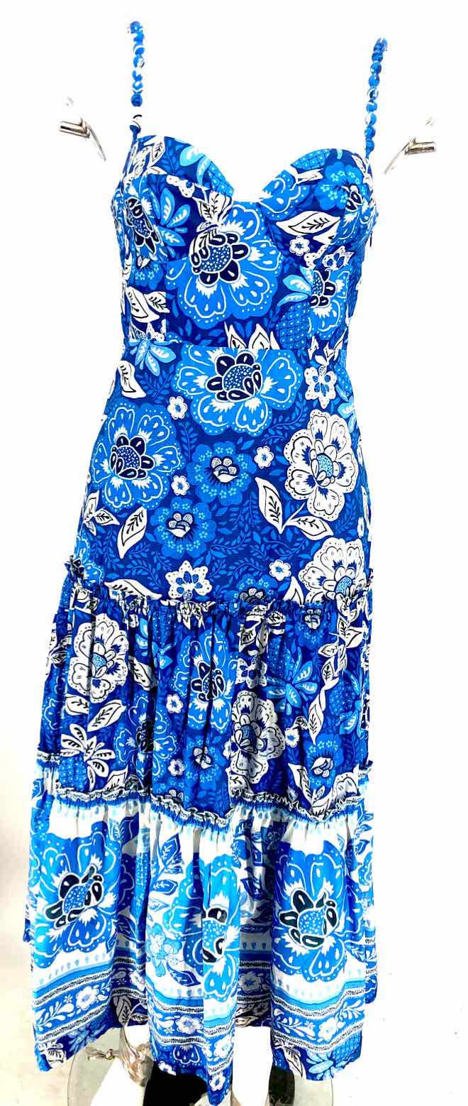 FARM RIO Blue White Floral Sleeveless Size SMALL (S) Dress