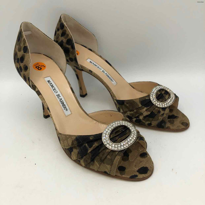 MANOLO BLAHNIK Olive Black Italian Made Animal Print 3"Heel Shoes