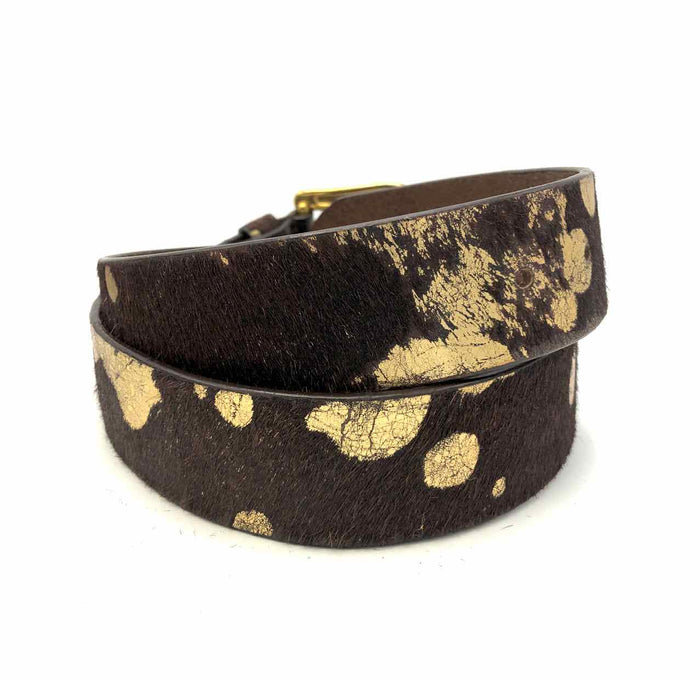 Brown Gold Leather Fur Print Belt