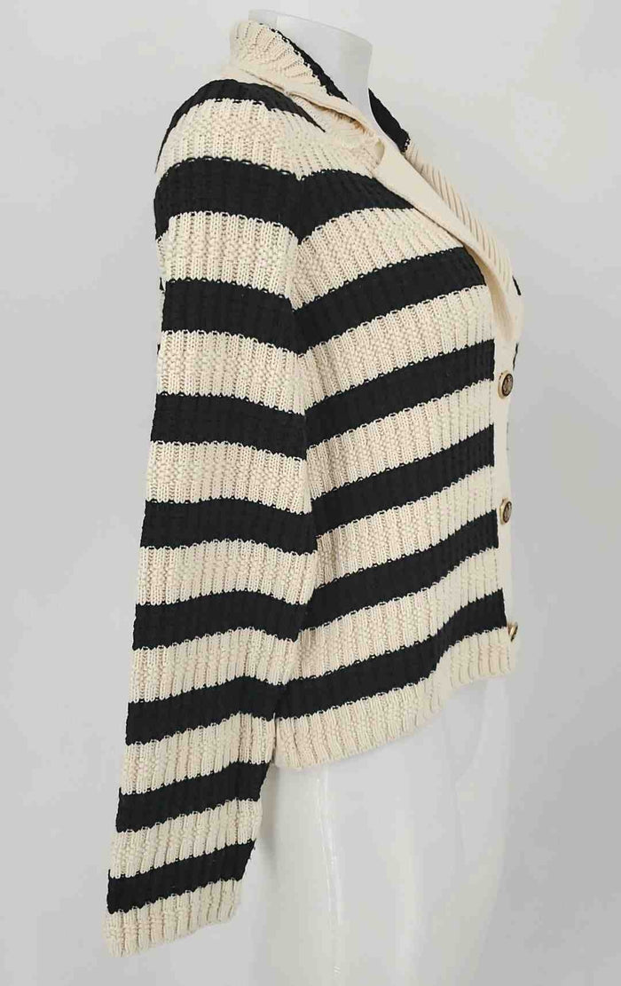 MAEVE - ANTHROPOLOGIE Cream Black & Gold Crochet Longsleeve Button Up Sweater