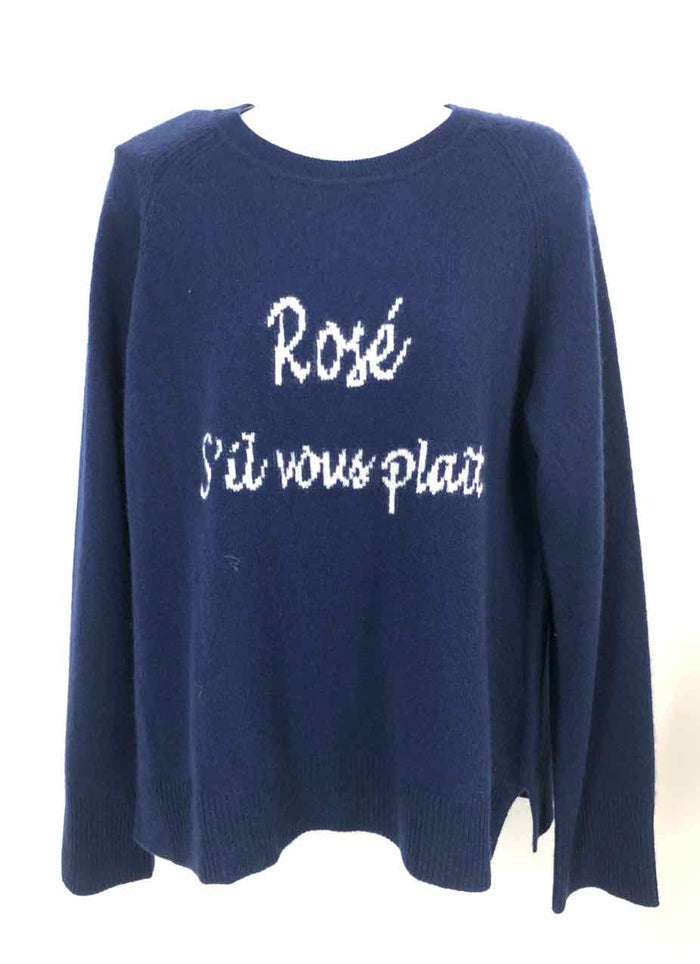 ALASHAN Navy White Cashmere Word Print Longsleeve Size LARGE  (L) Sweater