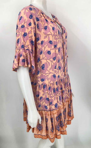PETAL & PUP Pink Blue Floral Print Short Sleeves Size 12  (L) Dress