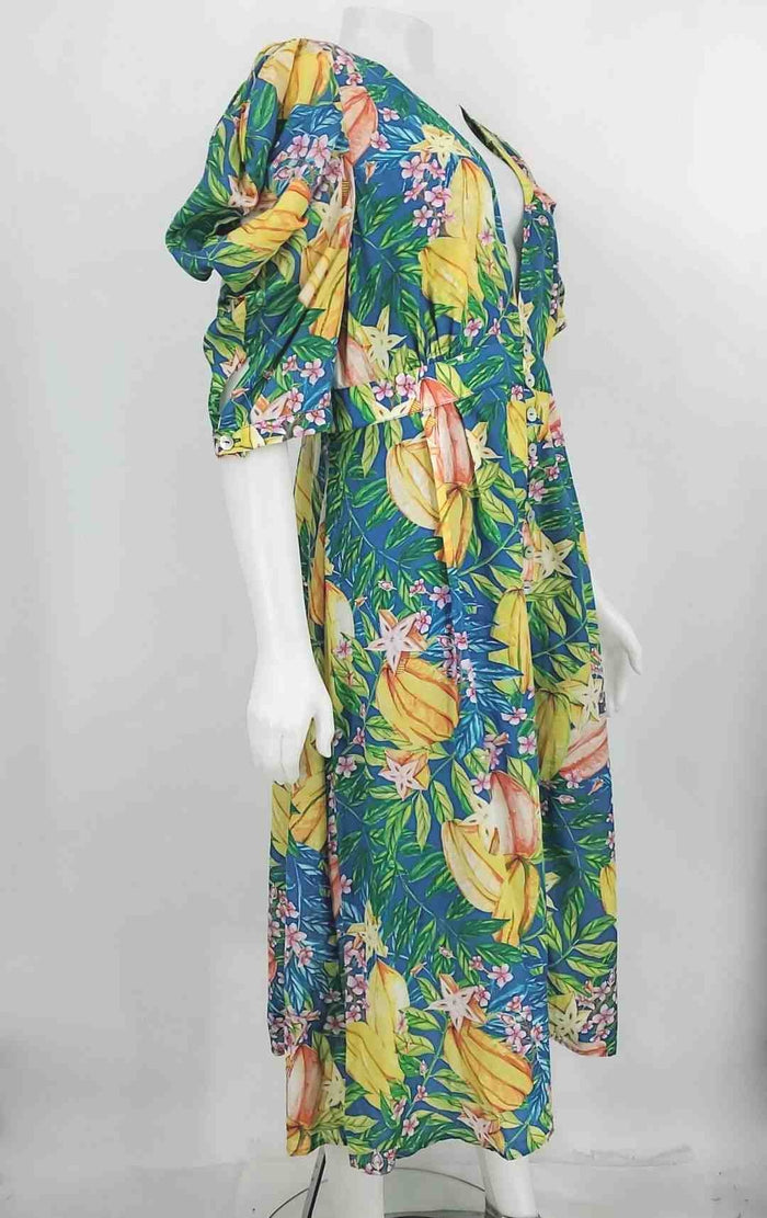 farm rio blue and green dress Yellow & Tropical Print Midi Length Size X-LARGE – ReturnStyle FIT About 32.75 from Pink Sky Gardenia Organza Firerie Women's Elegant Sexy Options:Black