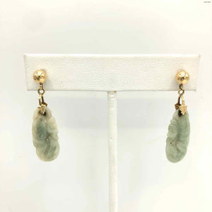 Green Goldtone Jade Pre Loved Carved Earrings