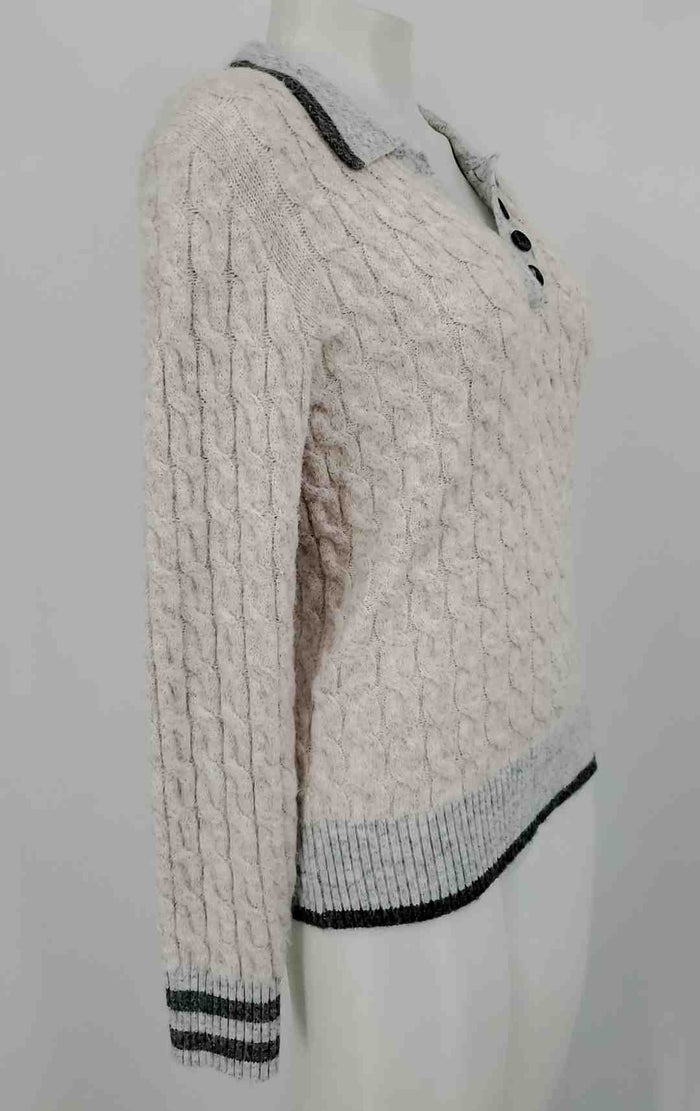 ANTHROPOLOGIE Cream Gray Cable knit Longsleeve Half Button Up Sweater