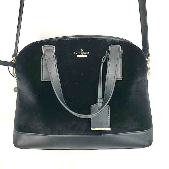 KATE SPADE Black Leather Velvet Pre Loved Bowler Purse