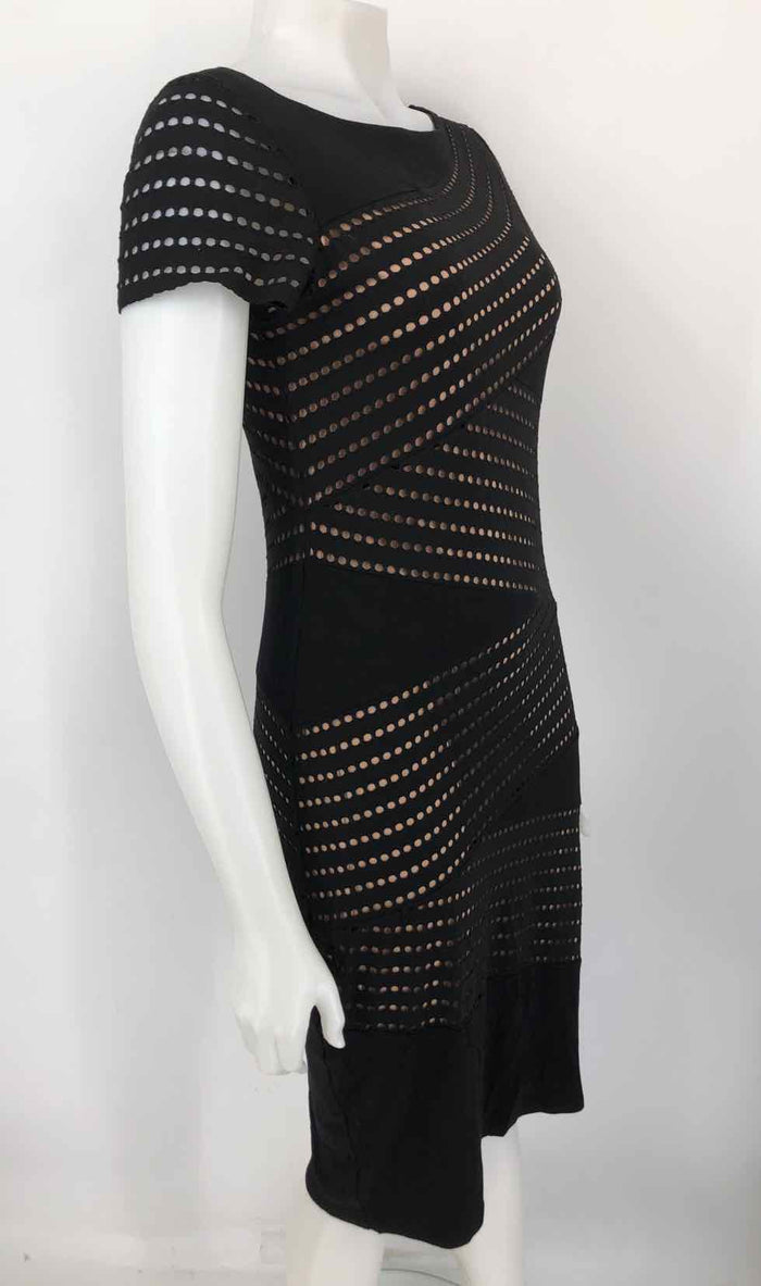 JOSEPH RIBKOFF Black Tan Perforated Short Sleeves Size 8  (M) Dress