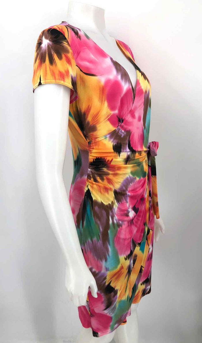 JOSEPH RIBKOFF Pink Orange Multi Print Short Sleeves Size 8  (M) Dress